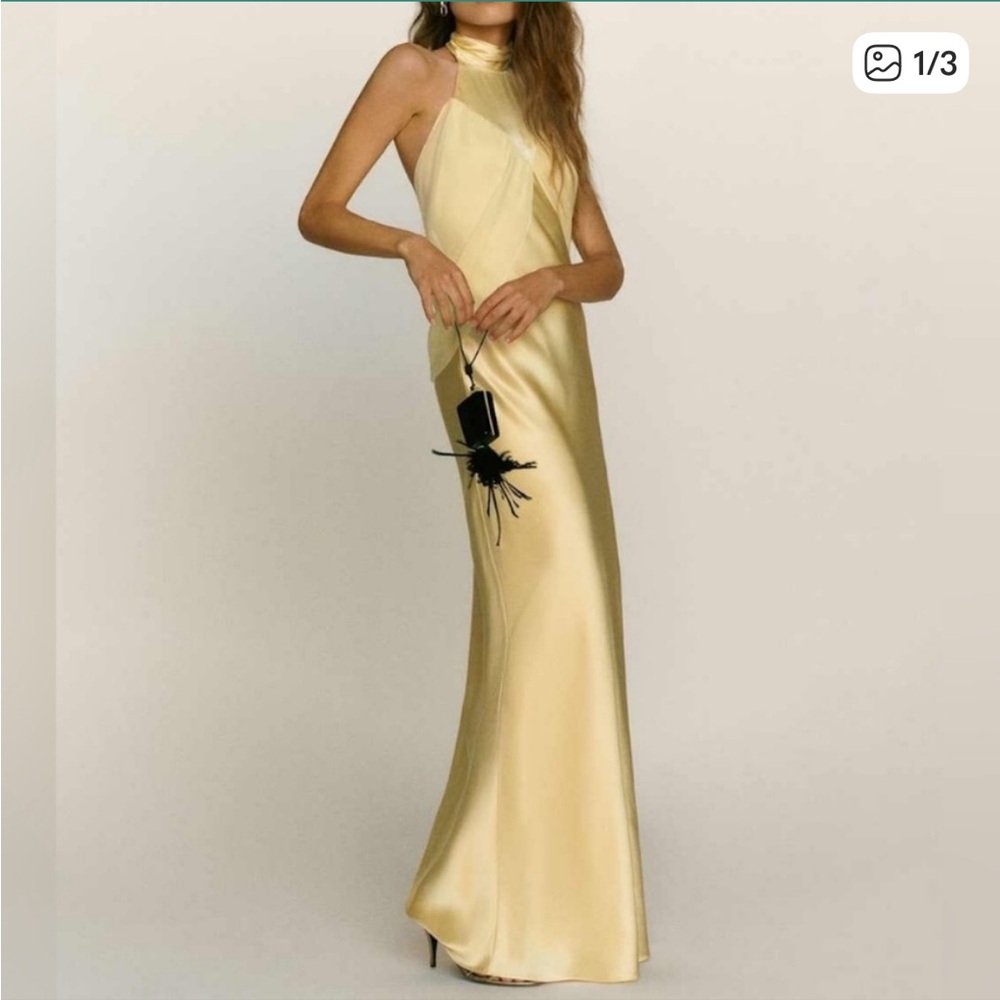 Reformation Dorcas Blonde Yellow Silk Elegant Halter Evening Dress size 6 NWT